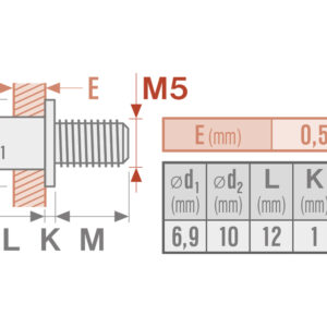 Surub nituibil din otel - M5 x 12mm - imagine 3